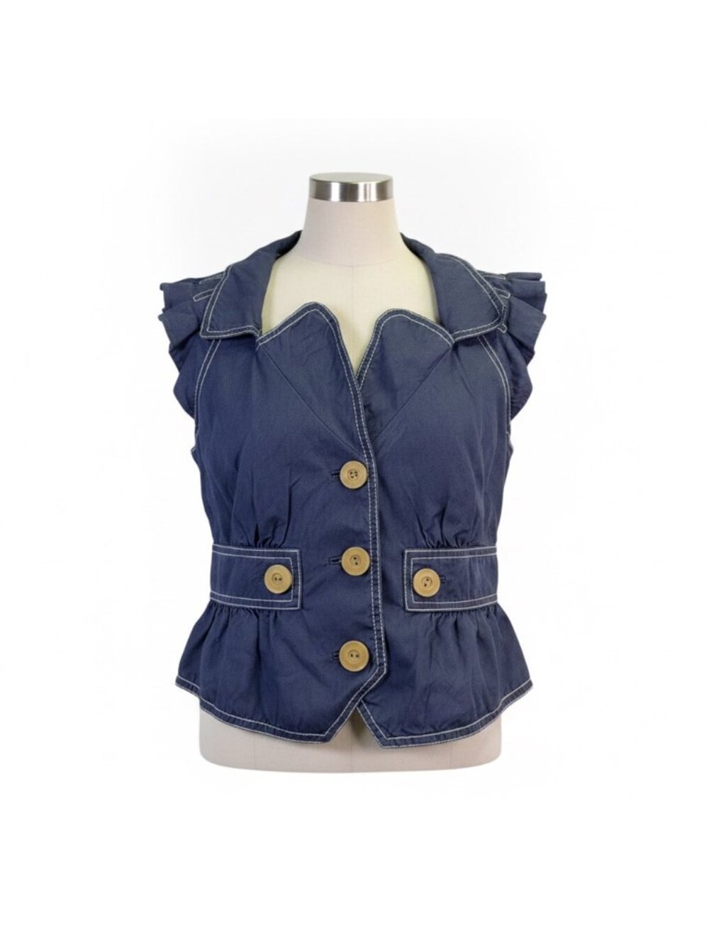Elevenses Womens Navy Sleeveless Peplum Vest Jacket With Button Accents Size 6